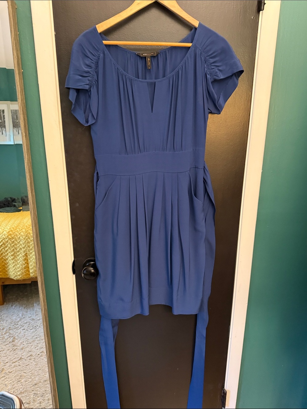 BCBG Blue Pleated Waist Tie Dress SZ 10